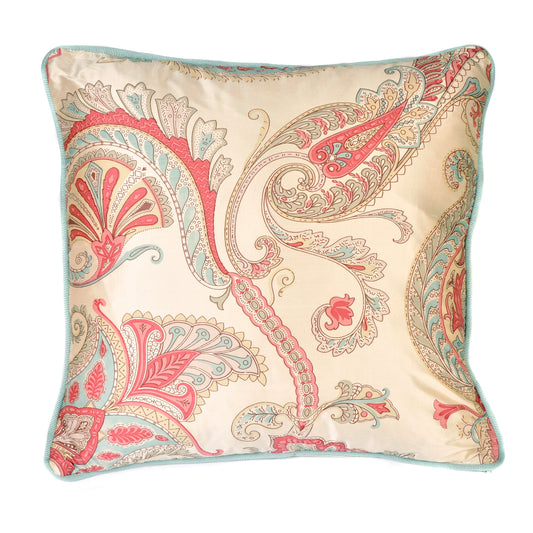 Pink and Aqua Paisley Silk Square Cushion Not specified