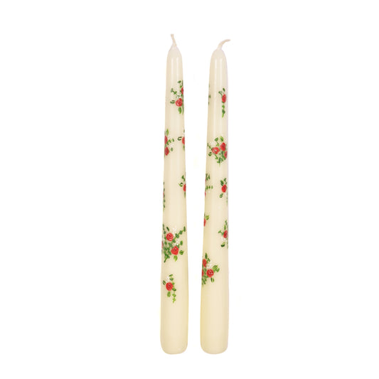 Pair of Hand Painted Red Roses Candles Not specified