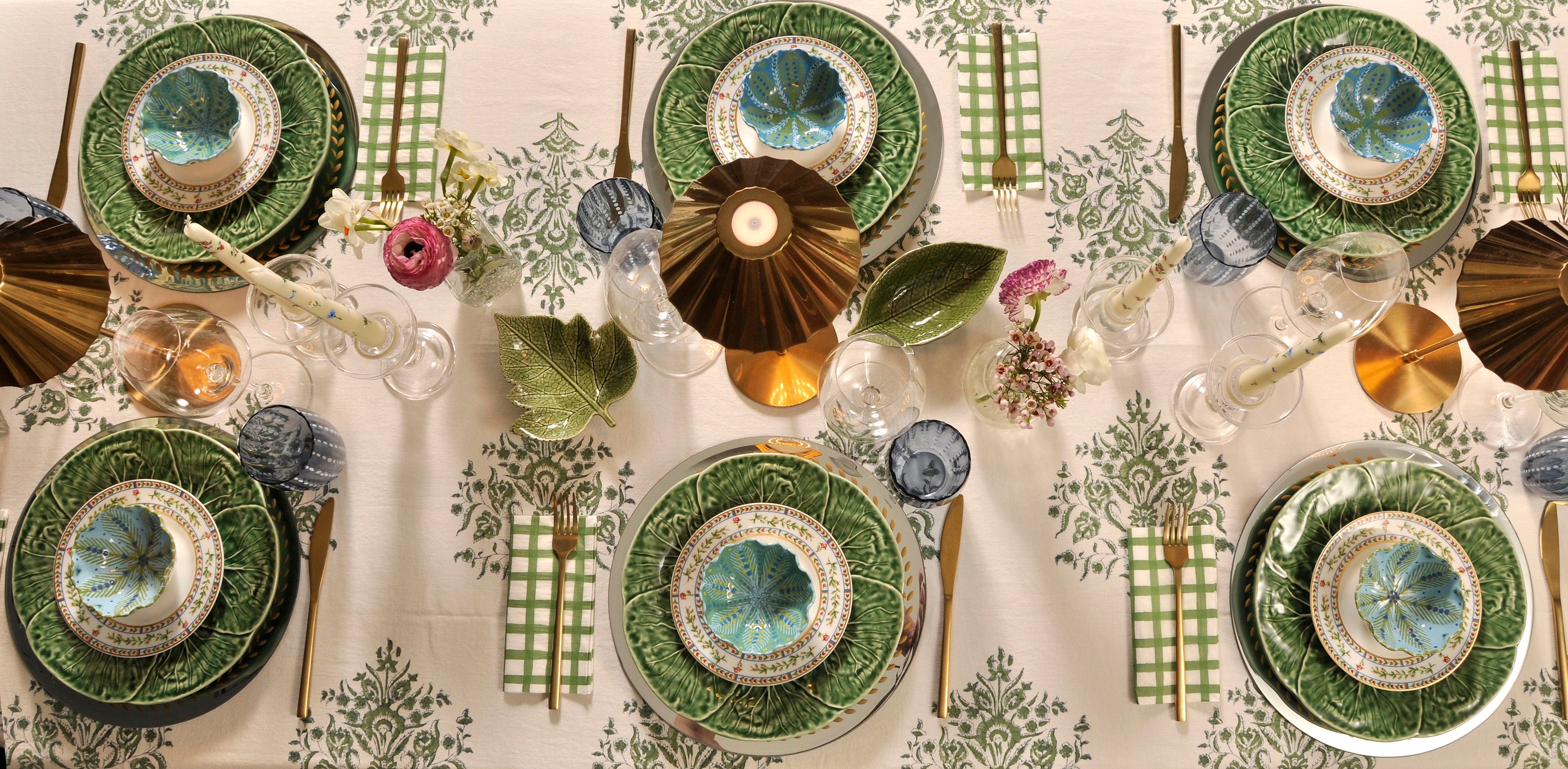 Cream Cotton Tablecloth with Green Bouquets Joanna Wood Shop