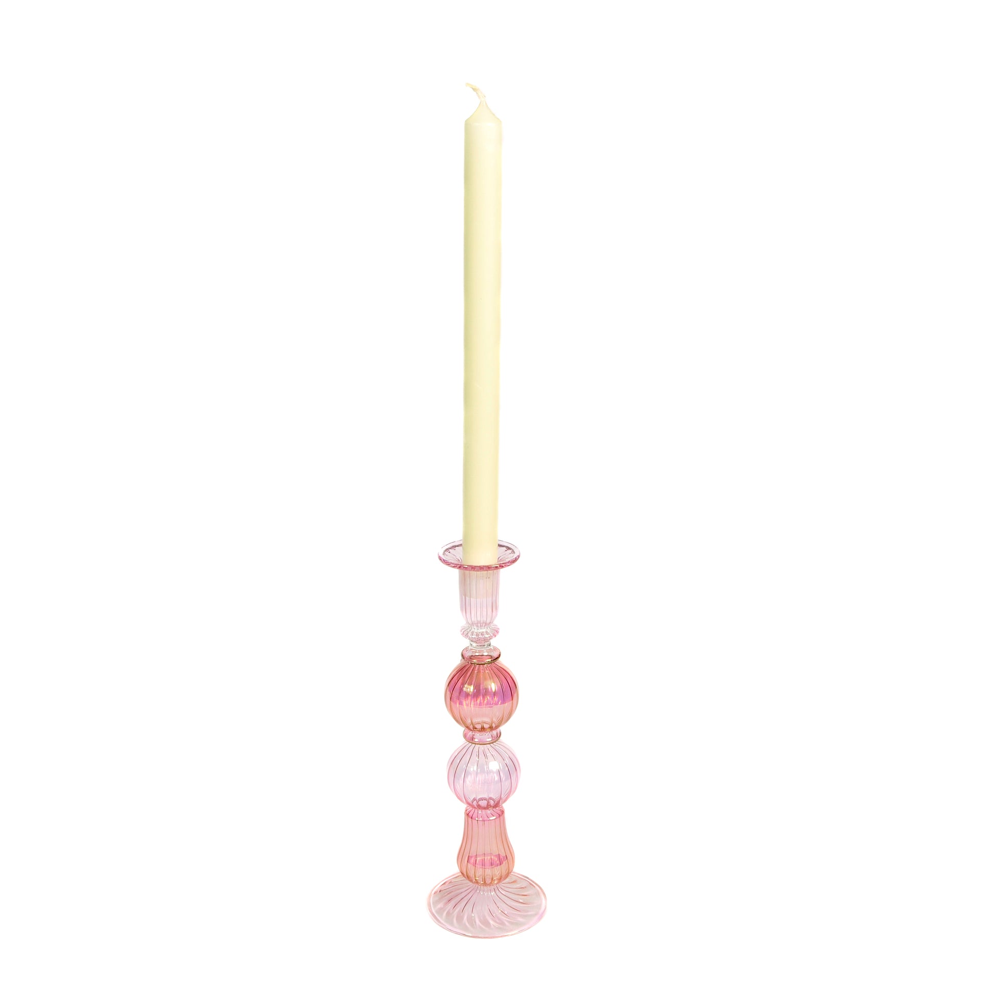 Mixed Pinks Mouthblown Candlestick Not specified