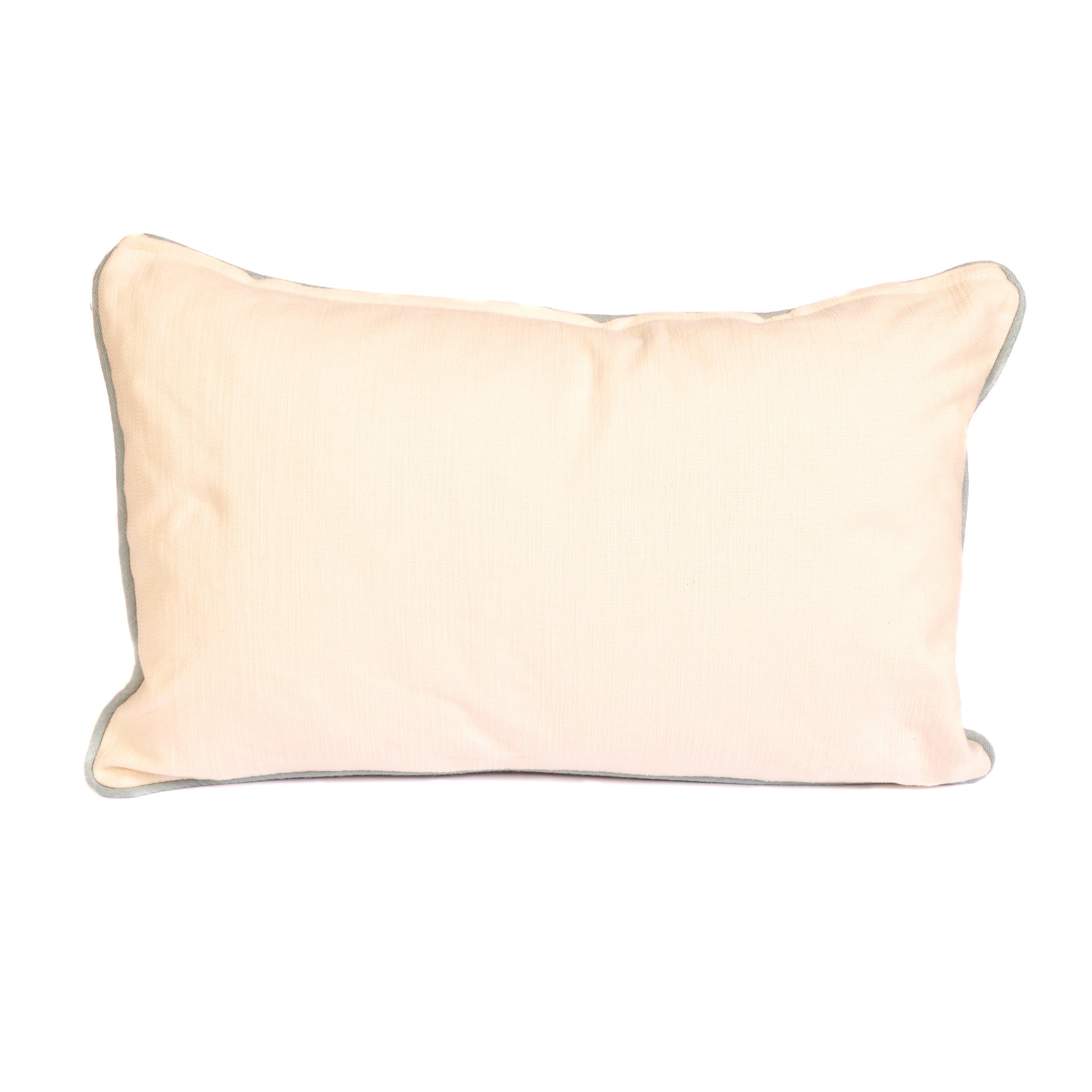 Cappuccino Floral Cushion with Blue Linen Piping Joanna Wood Shop