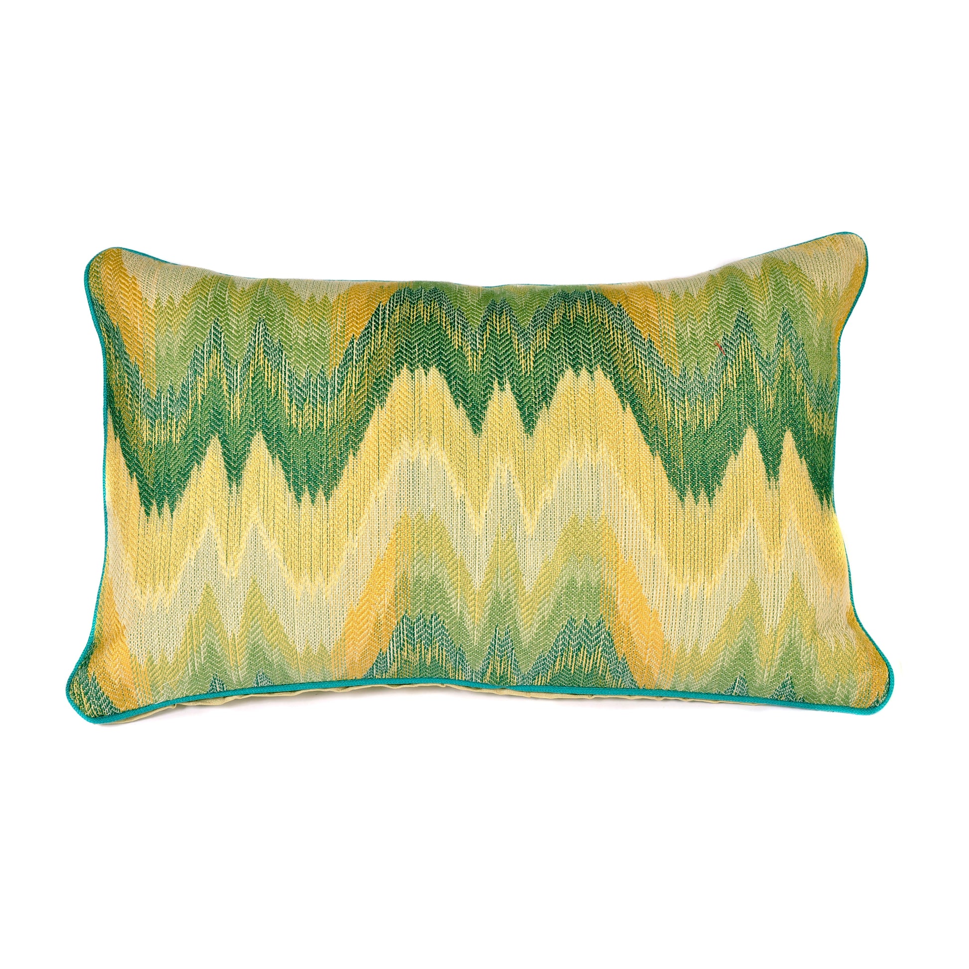 Green and Yellow Flame Stitch Rectangle Cushion with Silk Back Not specified