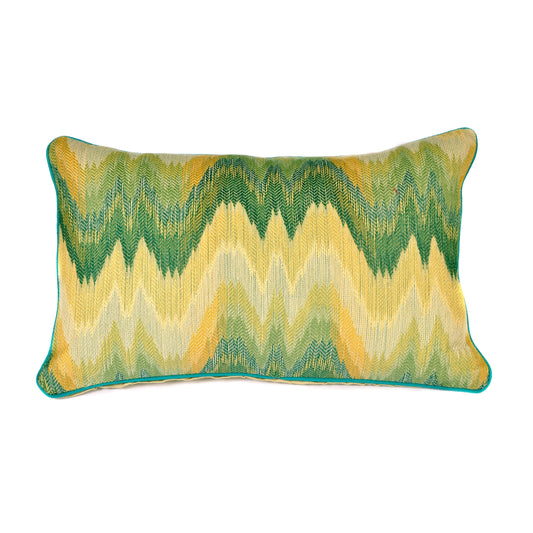 Green and Yellow Flame Stitch Rectangle Cushion with Silk Back Not specified