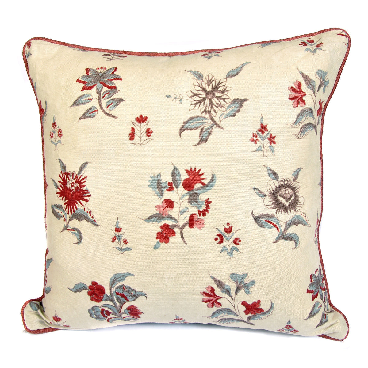 Red, Pink and Grey Blue Floral Rectangle Cushion with Red Piping Large Not specified