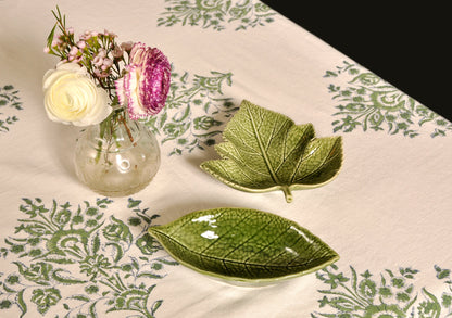 Cream Cotton Tablecloth with Green Bouquets Joanna Wood Shop