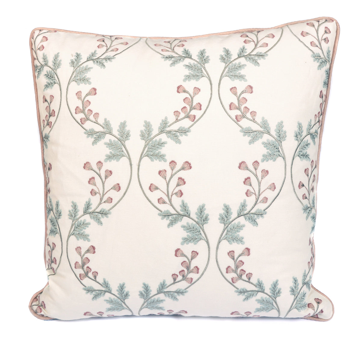 Pink and Old Blue Floral Cushion with Eau de Nil Back Not specified