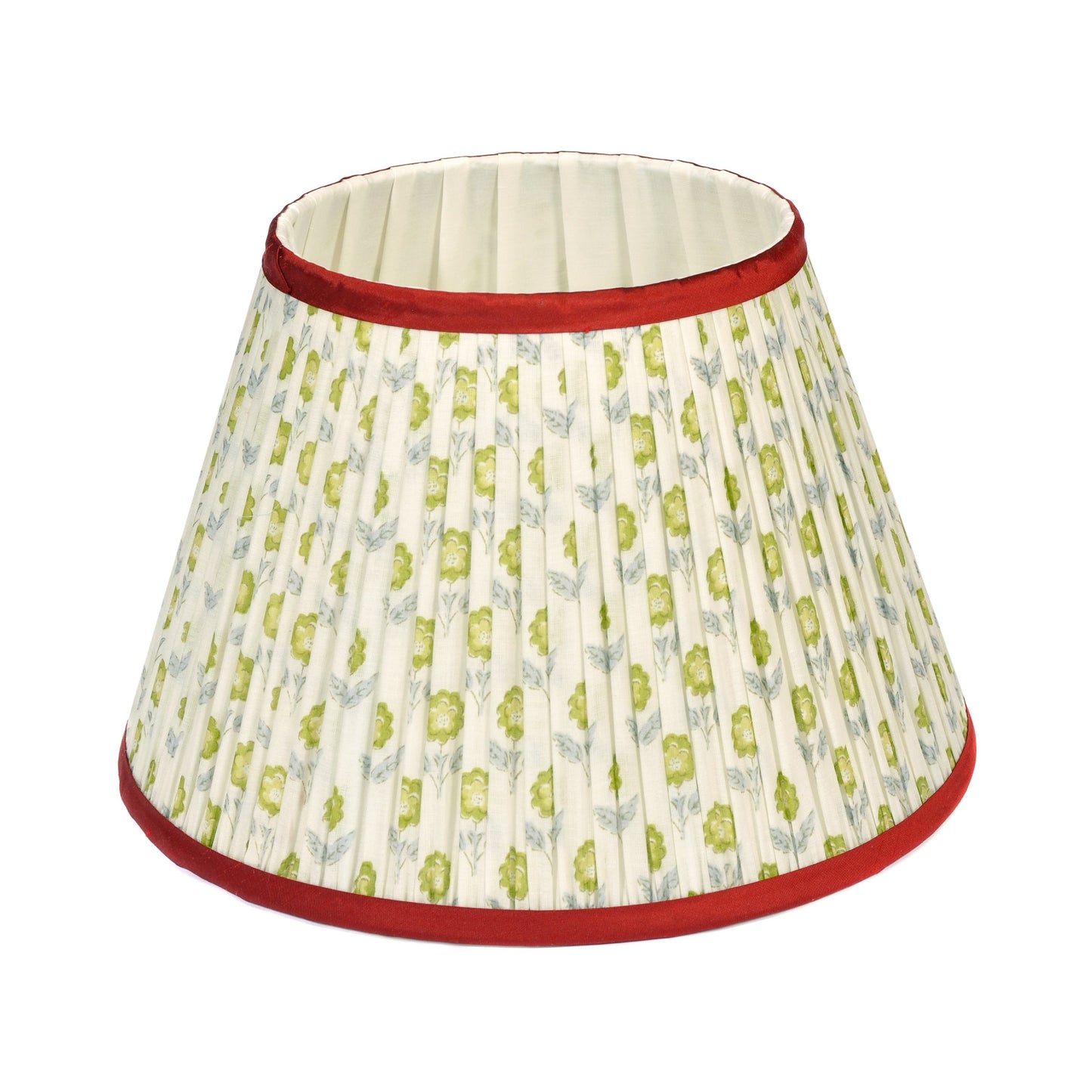 Green Floral Pleated Lampshade with Red Silk Trim 30cm Not specified