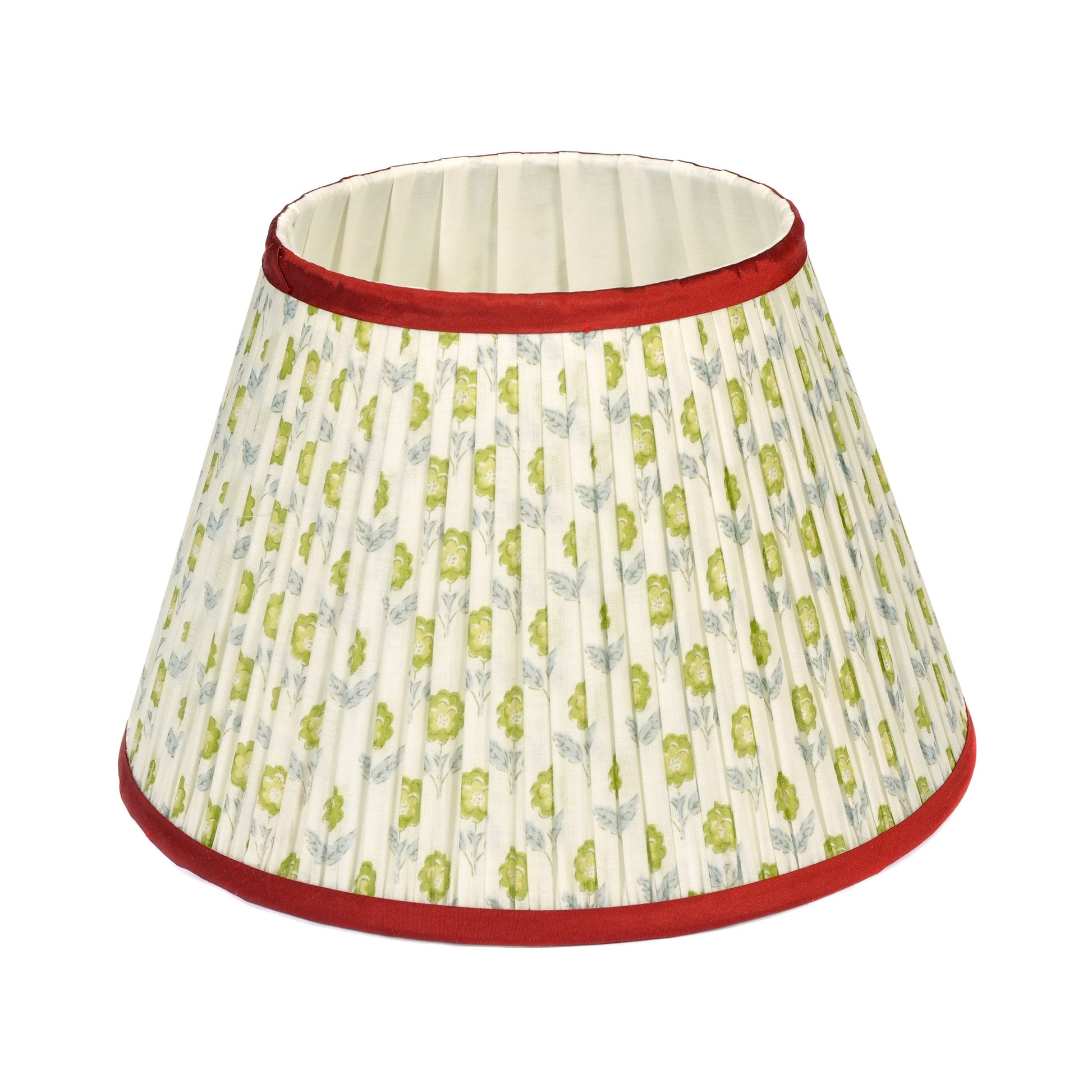 Green Floral Pleated Lampshade with Red Silk Trim 30cm Not specified