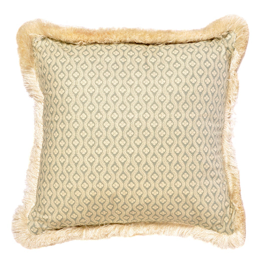 Eau de Nil Floral Square Cushion with Ivory Fringe Joanna Wood Shop
