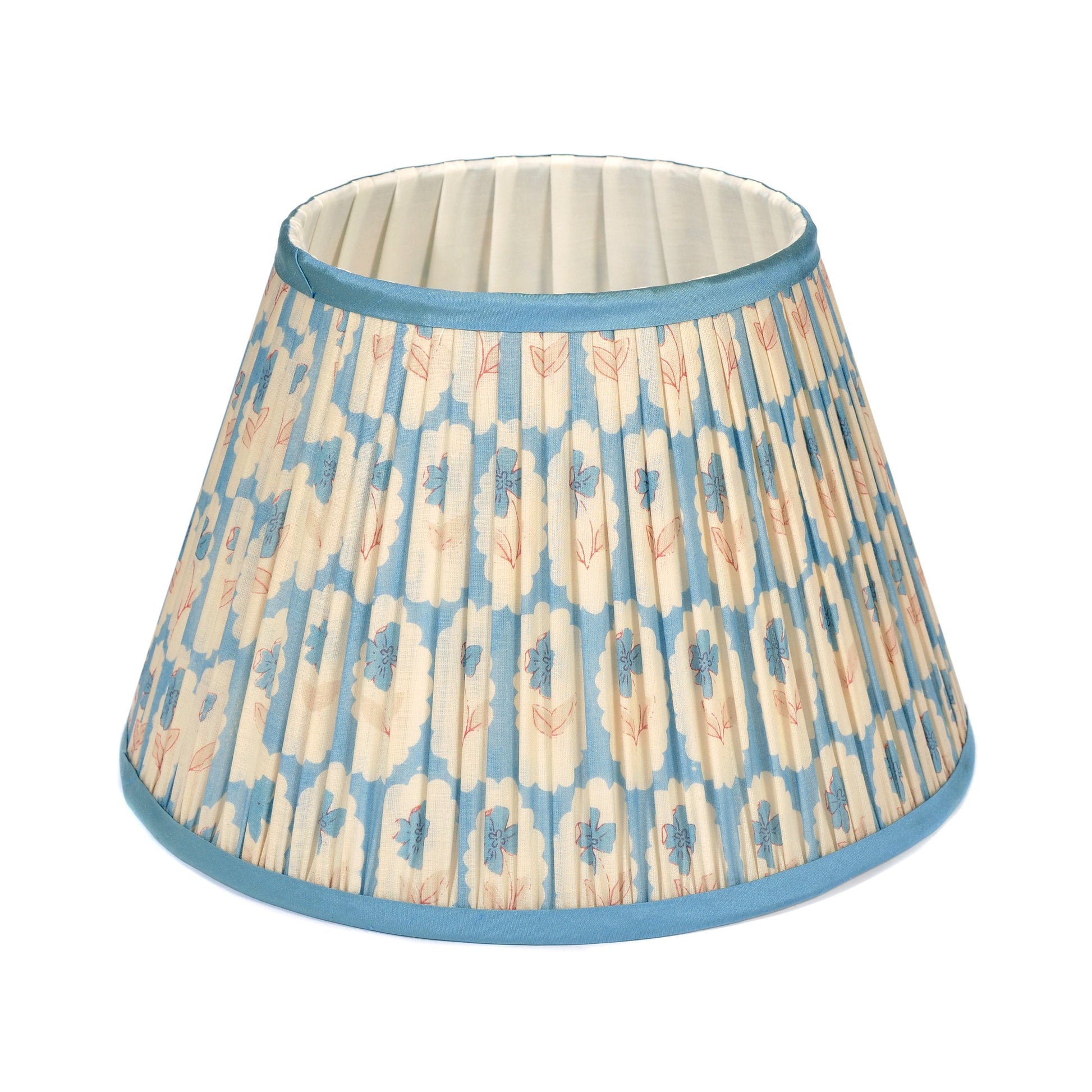 Blue Floral Pleated Lampshade with Blue Silk Trim Small Not specified