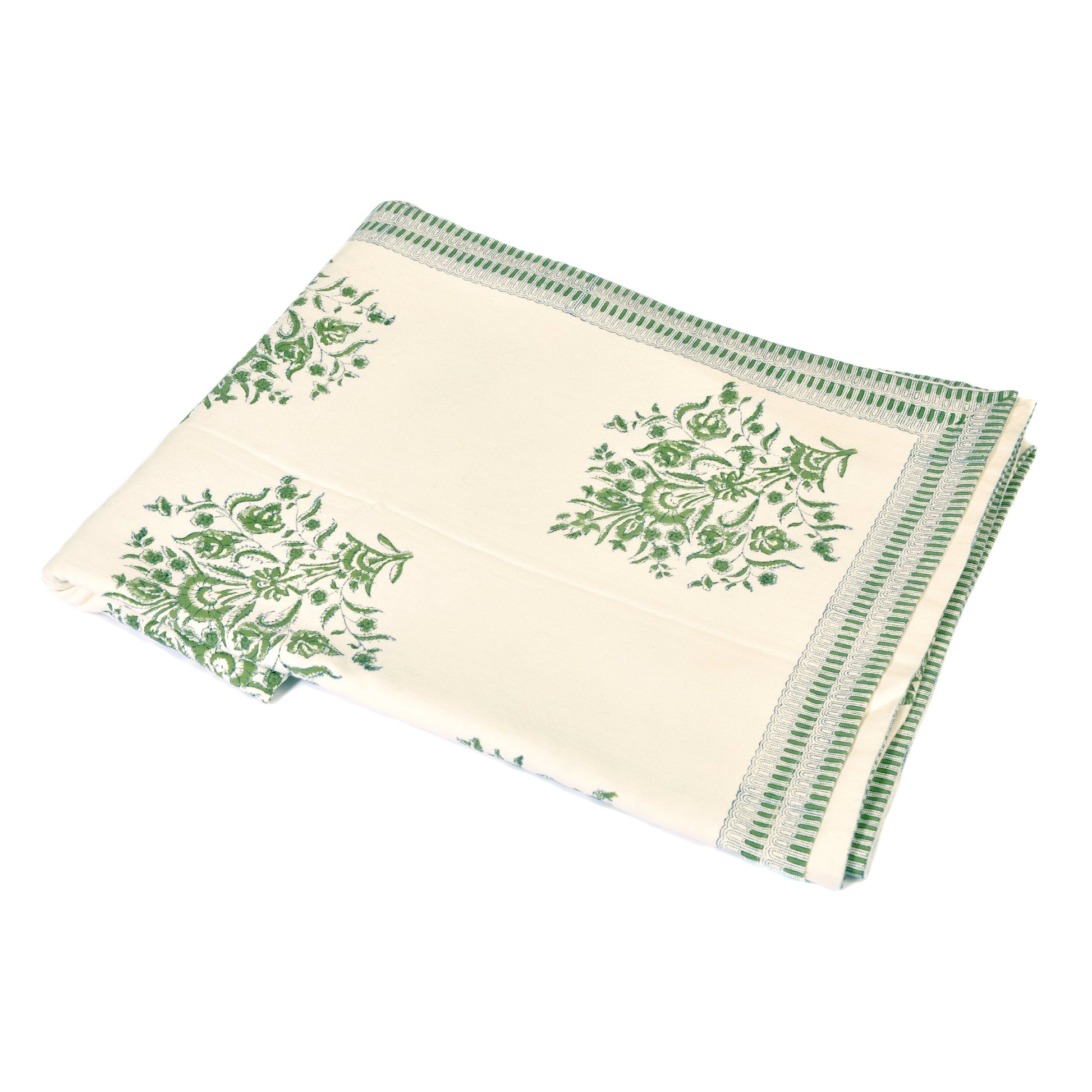 Cream Cotton Tablecloth with Green Bouquets Not specified