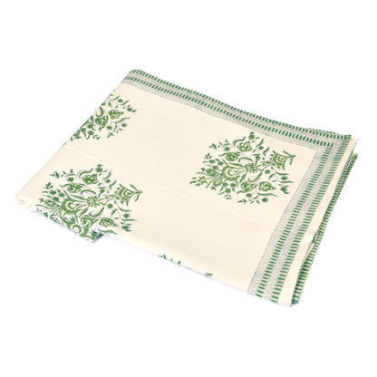 Cream Cotton Tablecloth with Green Bouquets Not specified