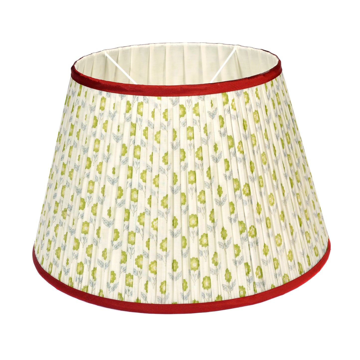 Green Floral Pleated Lampshade with Red Silk Trim 40cm Not specified