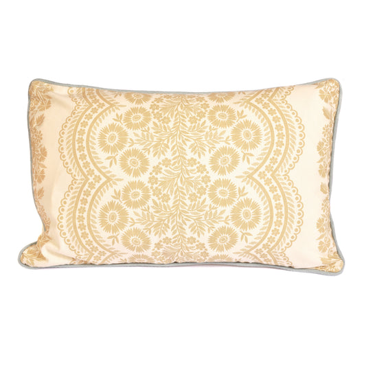 Cappuccino Floral Cushion with Blue Linen Piping Joanna Wood Shop