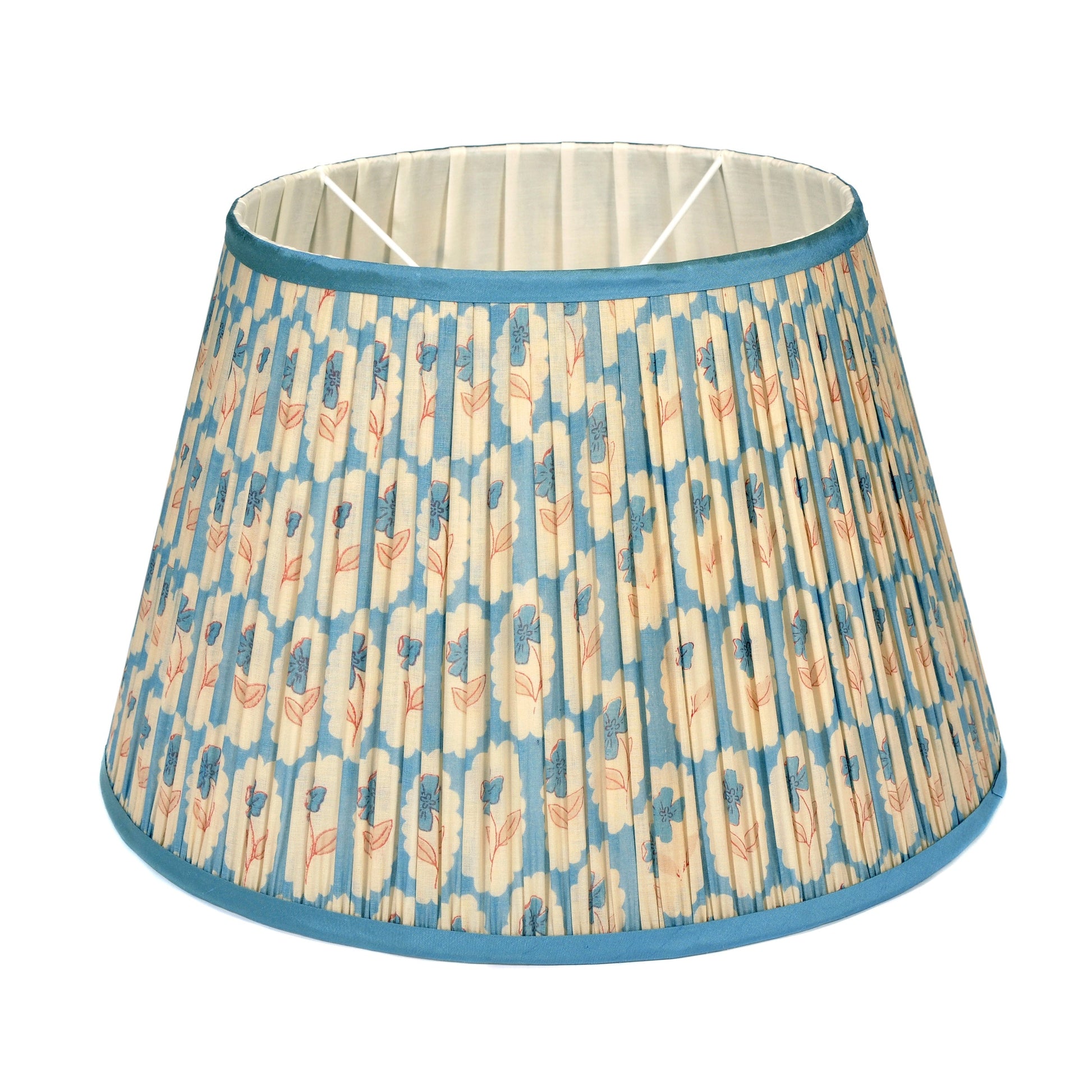 Blue Floral Pleated Lampshade with Blue Silk Trim Large Not specified