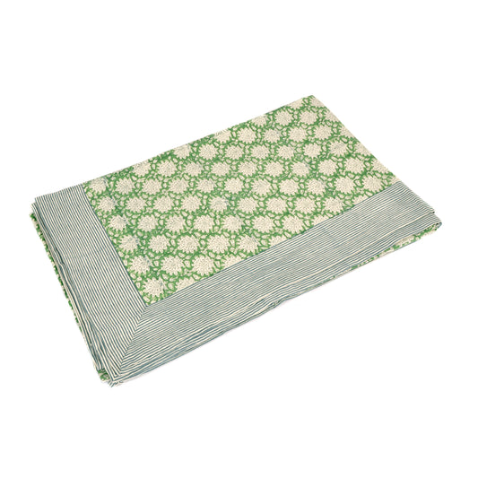 Green Flower Tablecloth with Blue Striped Border Joanna Wood Shop