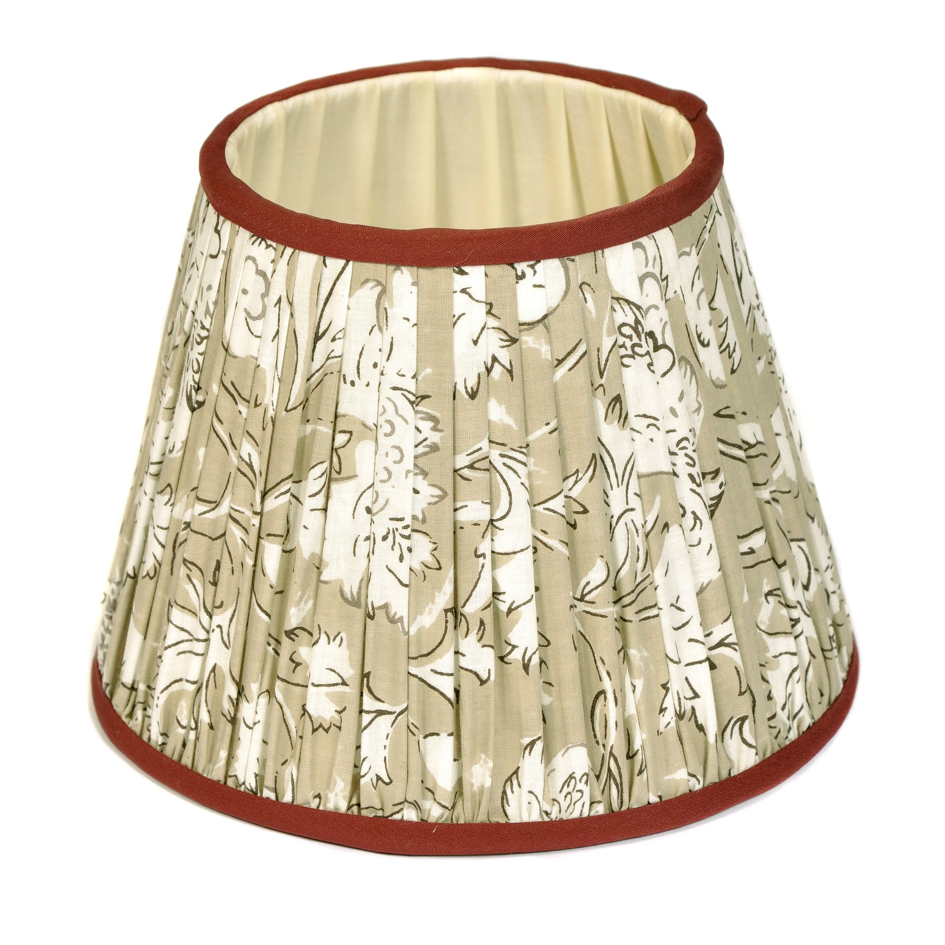 Taupe Floral Shade with Red Silk Trim 30cm Not specified