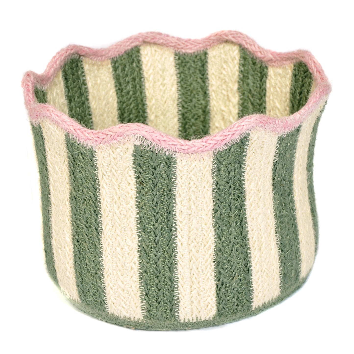 Olive and Ivory Striped Basket Not specified