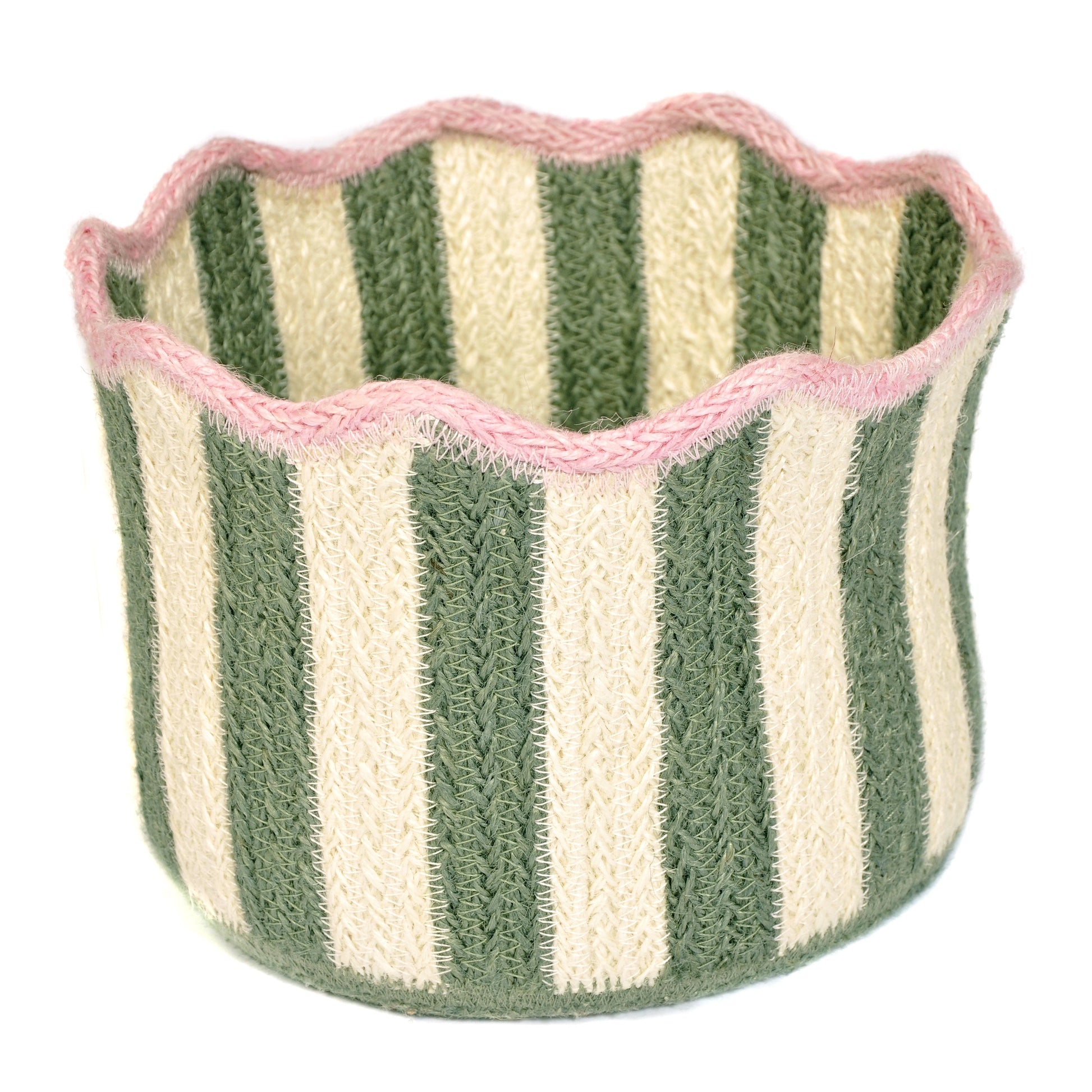 Olive and Ivory Striped Basket Not specified