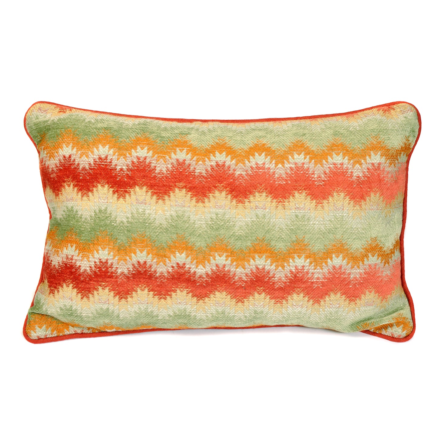 Multi-Coloured Flame Stitch Rectangular Cushion With Red Piping