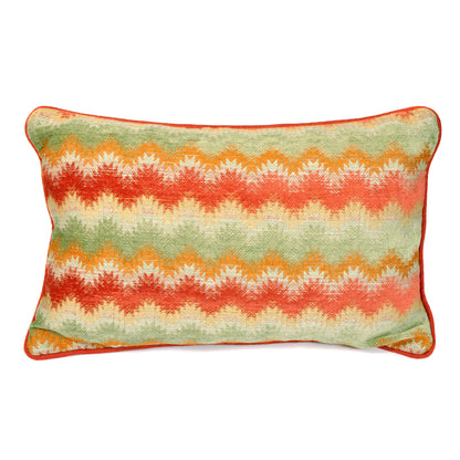 Multi-Coloured Flame Stitch Rectangular Cushion With Red Piping