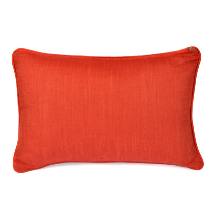 Multi-Coloured Flame Stitch Rectangular Cushion With Red Piping