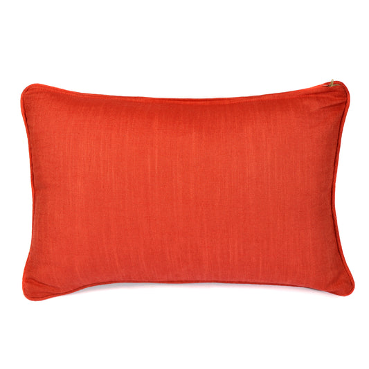Multi-Coloured Flame Stitch Rectangular Cushion With Red Piping