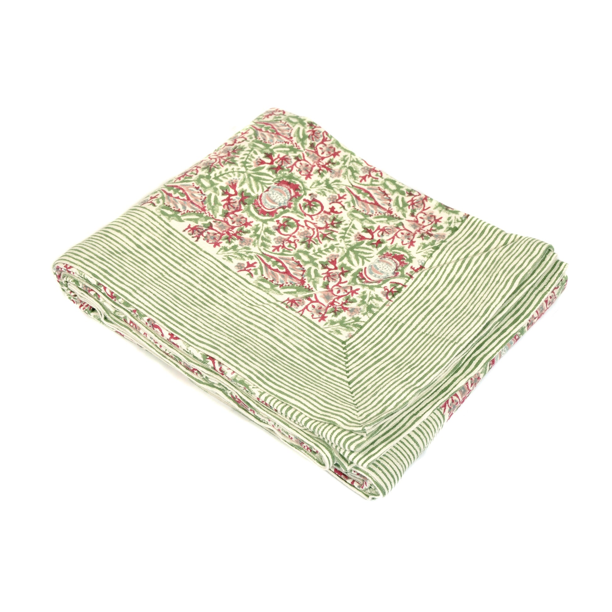 Green and Dark Pink Floral Tablecloth Not specified
