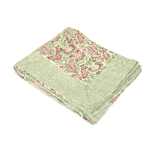 Green and Dark Pink Floral Tablecloth Not specified
