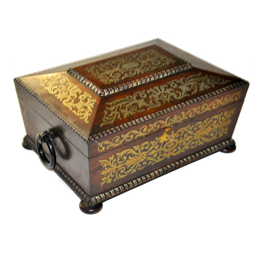 Late Regency Rosewood and Brass Inlaid Sewing Box Not specified