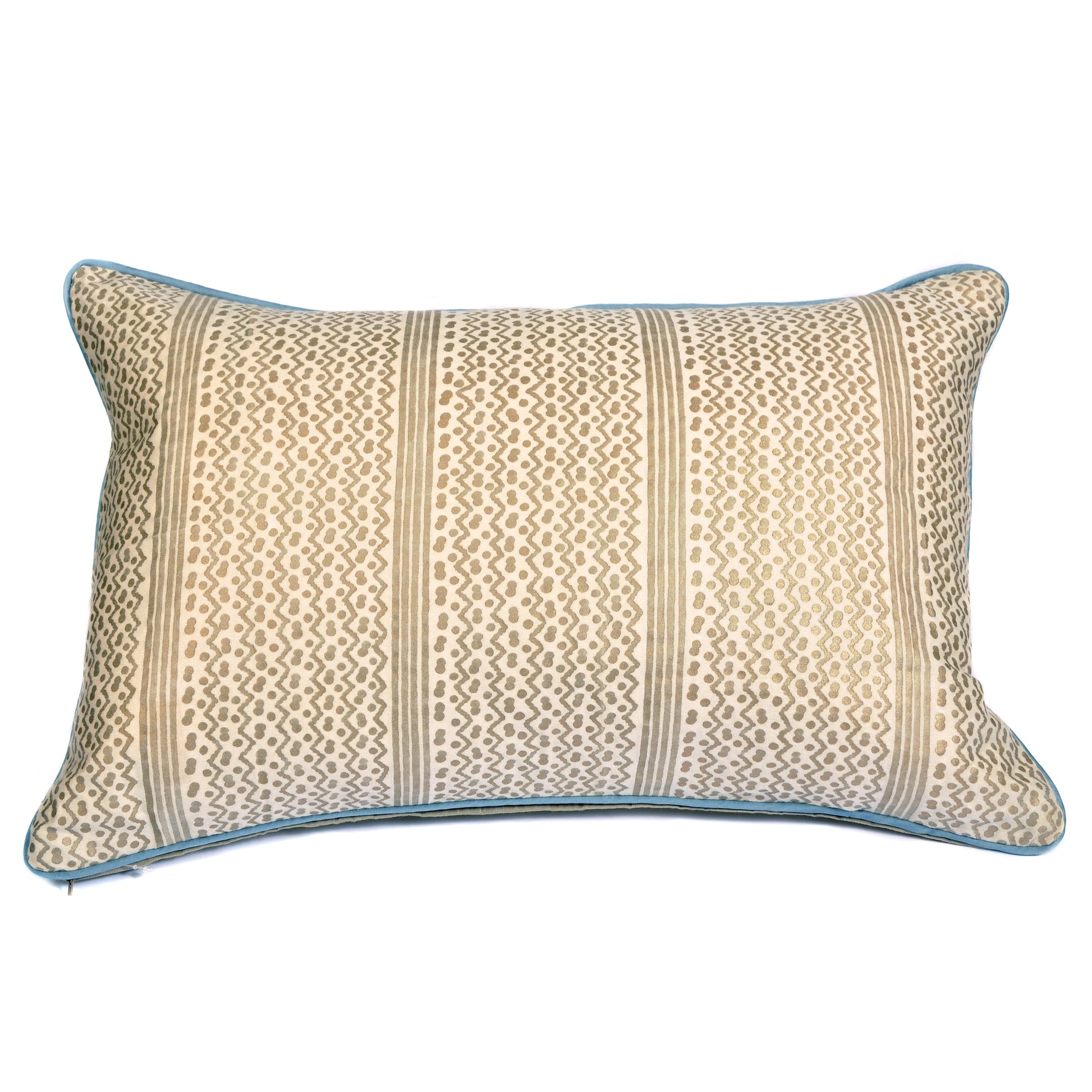 Gold Fortuny Rectangular Cushion with Blue Trim Not specified