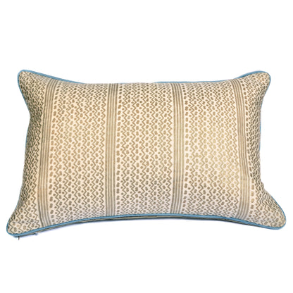 Gold Fortuny Rectangular Cushion with Blue Trim Not specified
