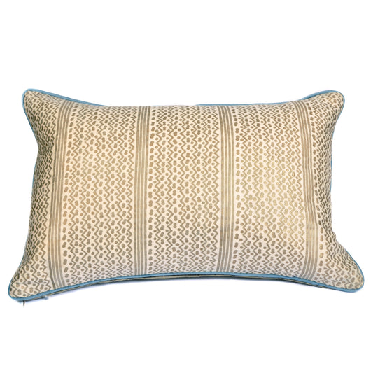 Gold Fortuny Rectangular Cushion with Blue Trim Not specified