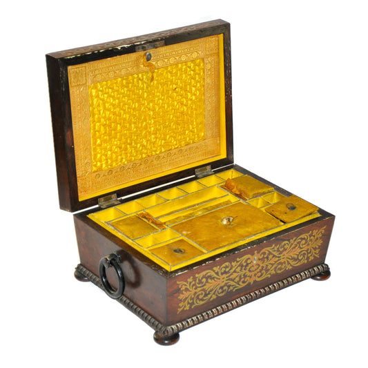 Late Regency Rosewood and Brass Inlaid Sewing Box Joanna Wood Shop