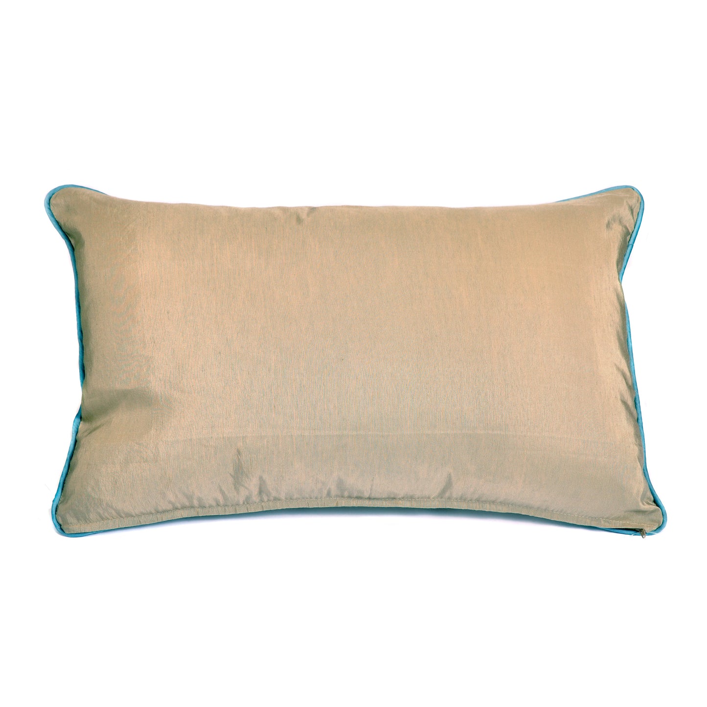 Gold Fortuny Rectangular Cushion with Blue Trim Joanna Wood Shop