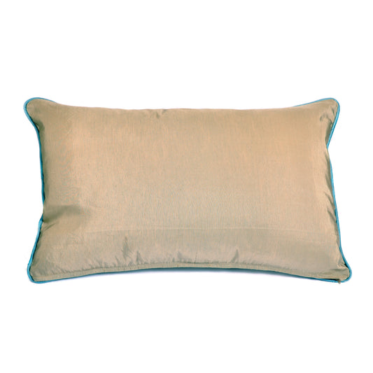 Gold Fortuny Rectangular Cushion with Blue Trim Joanna Wood Shop