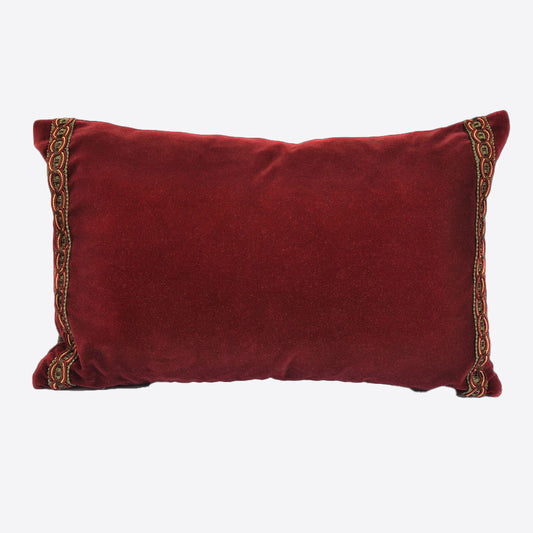 Dark Red Velvet Cushion with Braid Joanna Wood Shop