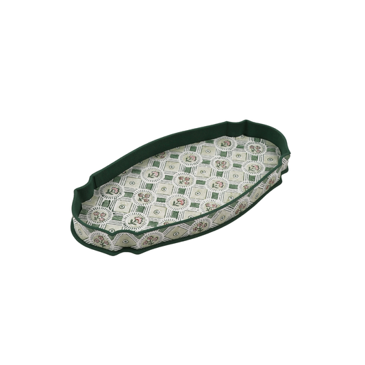 Green Floral Block Print Paper and Fabric Tray Not specified