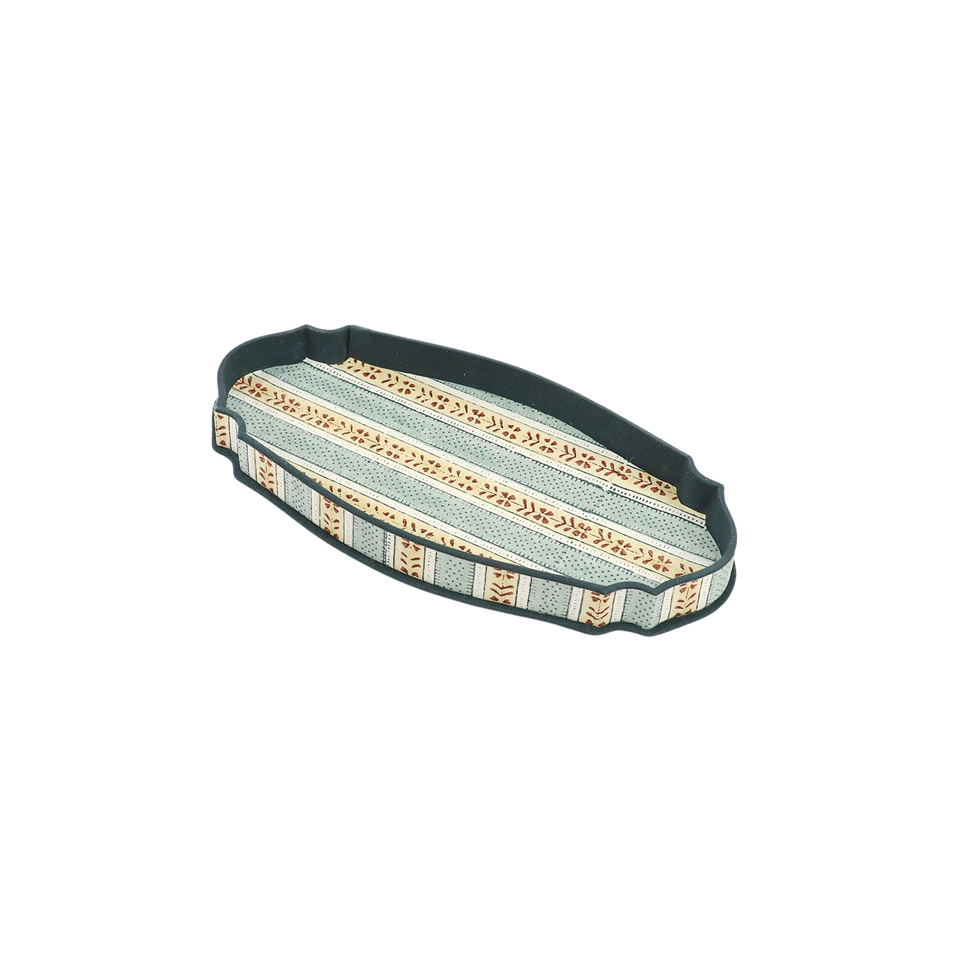 Aqua Stripe Block Print Paper and Fabric Tray Not specified