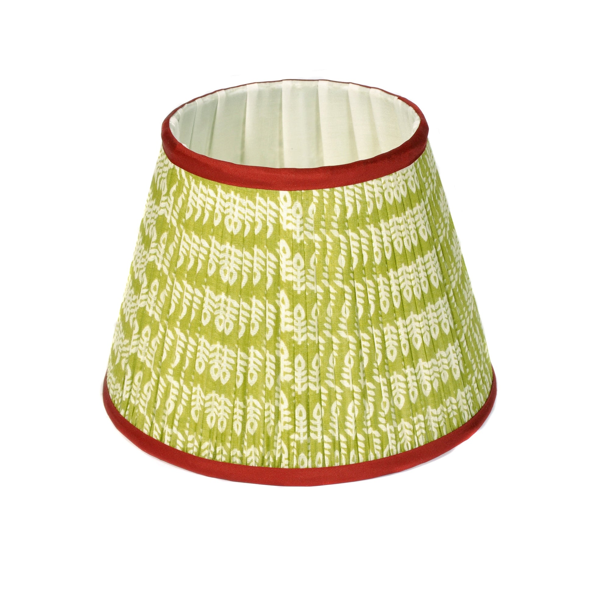 Green Pleated Lampshade with Red Trim Small Joanna Wood Shop