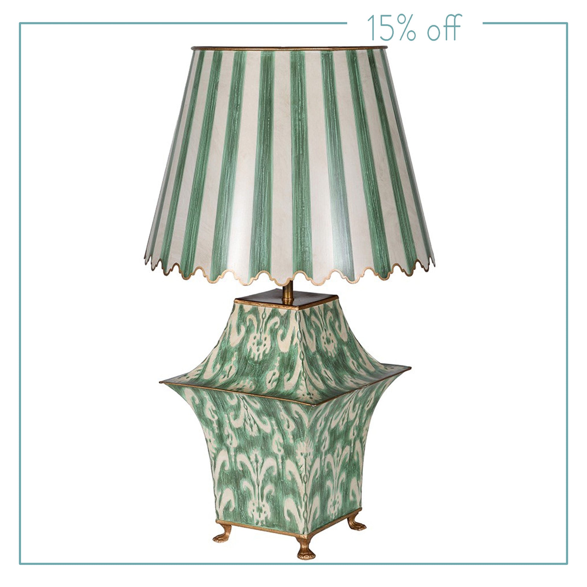 Green Ikat Lamp with Striped Shade Joanna Wood Shop