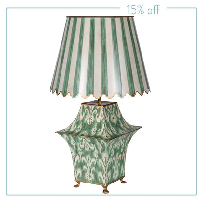 Green Ikat Lamp with Striped Shade Joanna Wood Shop