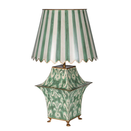 Green Ikat Lamp with Striped Shade Joanna Wood Shop