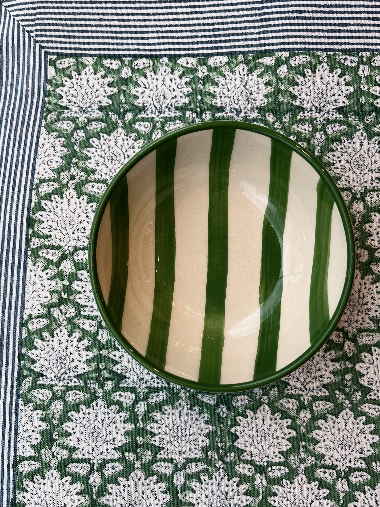 Green Flower Tablecloth with Blue Striped Border 150x240 Not specified