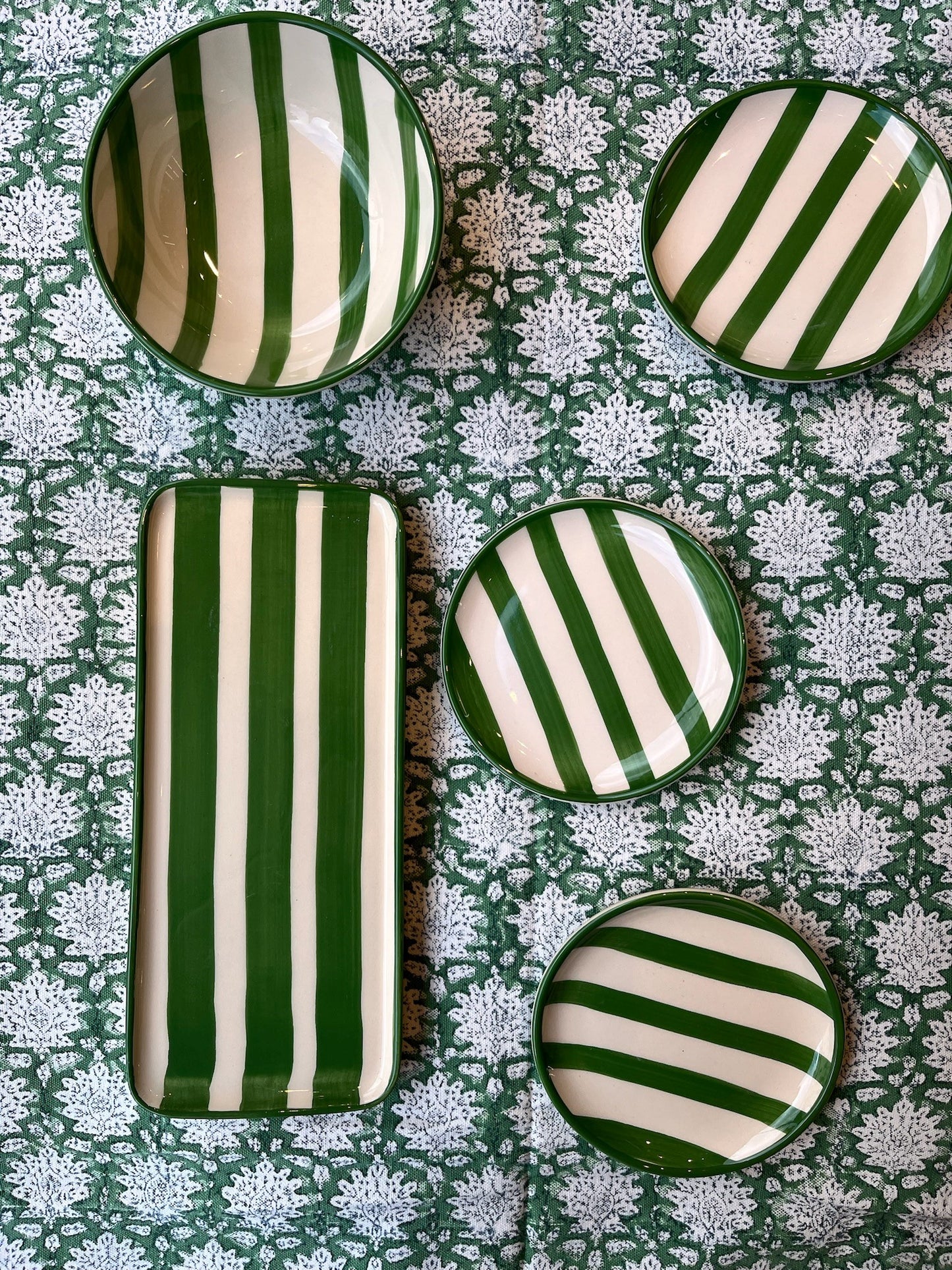 Green Striped Porcelain Tray Not specified