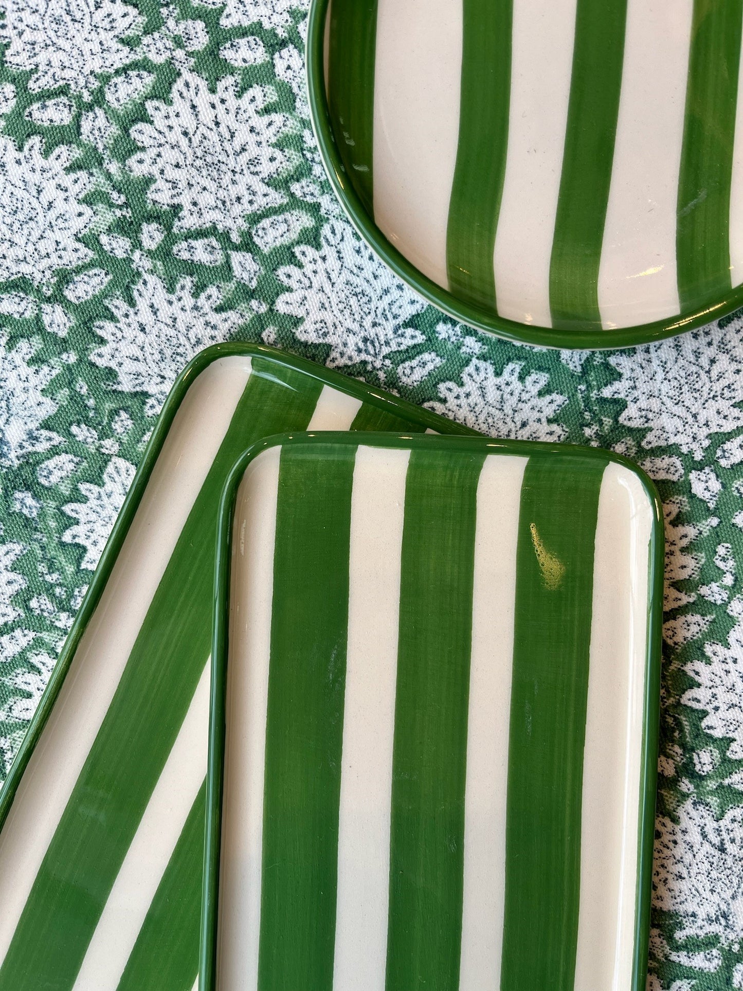 Green Striped Porcelain Tray Not specified