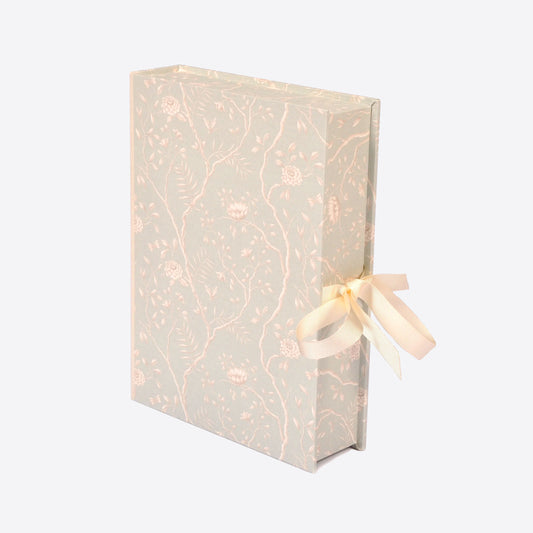 light green peony patterned A5 boxfile with cream bow