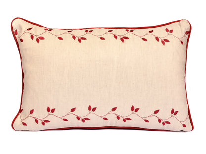 Linen Cushion with Red Leaves Design Joanna Wood Shop