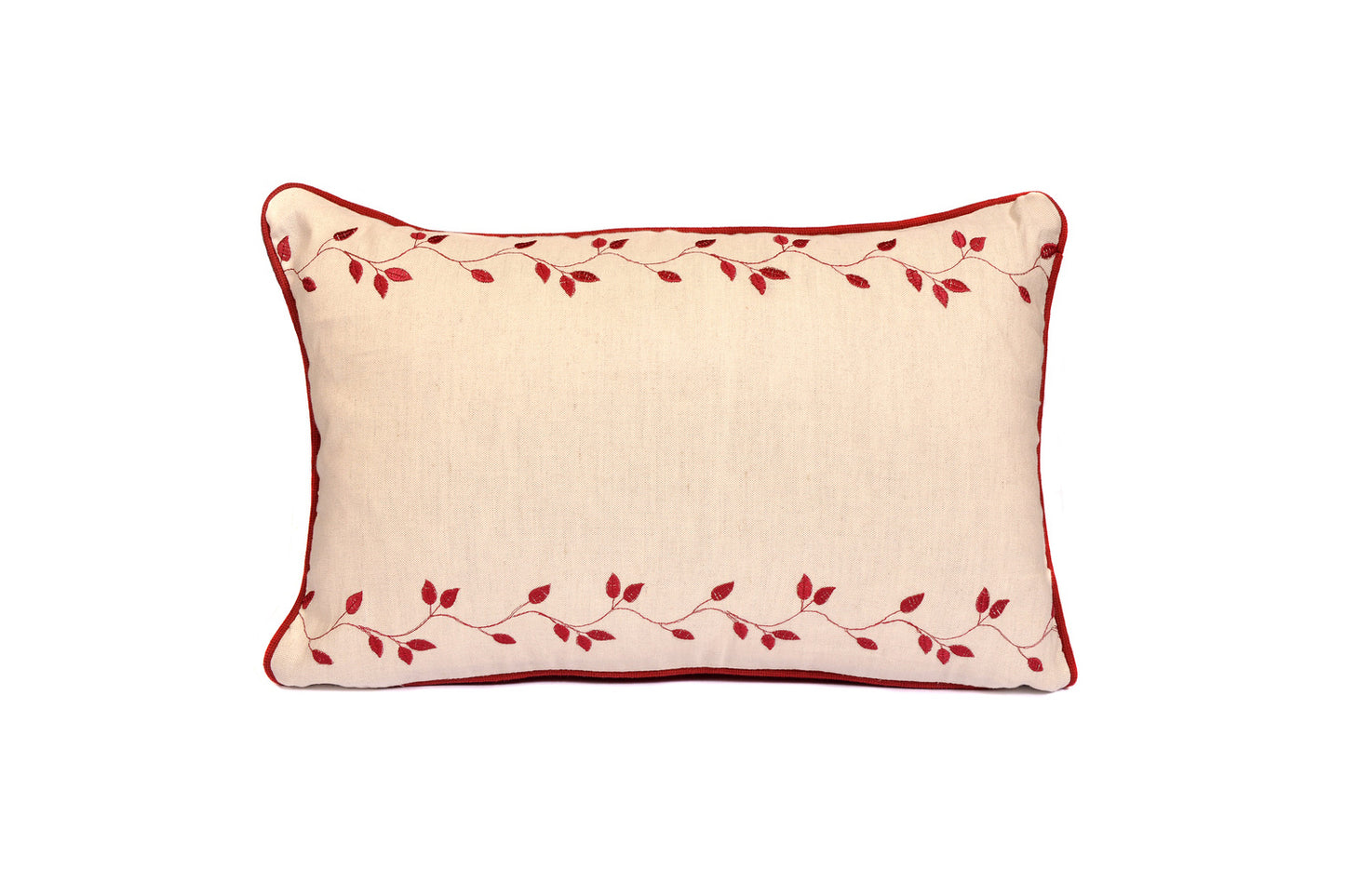 Linen Cushion with Red Leaves Design Joanna Wood Shop