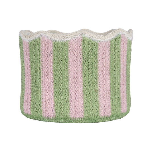Green and Pink Striped Fluted Basket Joanna Wood Shop